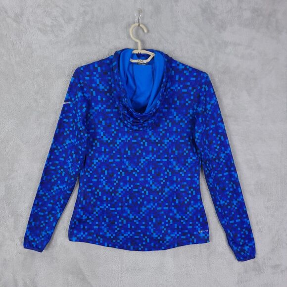 Nike Hoodie Womens L Blue Pro Dri FIT Pixel Digital Camo Thumbholes Long Sleeve - Picture 7 of 13